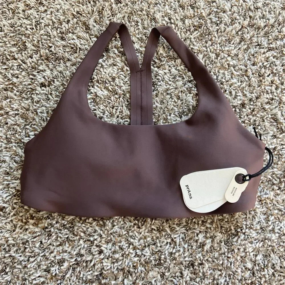 Prana Sculpt Deep Breath Bra Women's M Light Espresso Scoop Neck Strappy Back